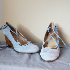 Adrienne Vittadini Lace Up Powder Blue Wedges